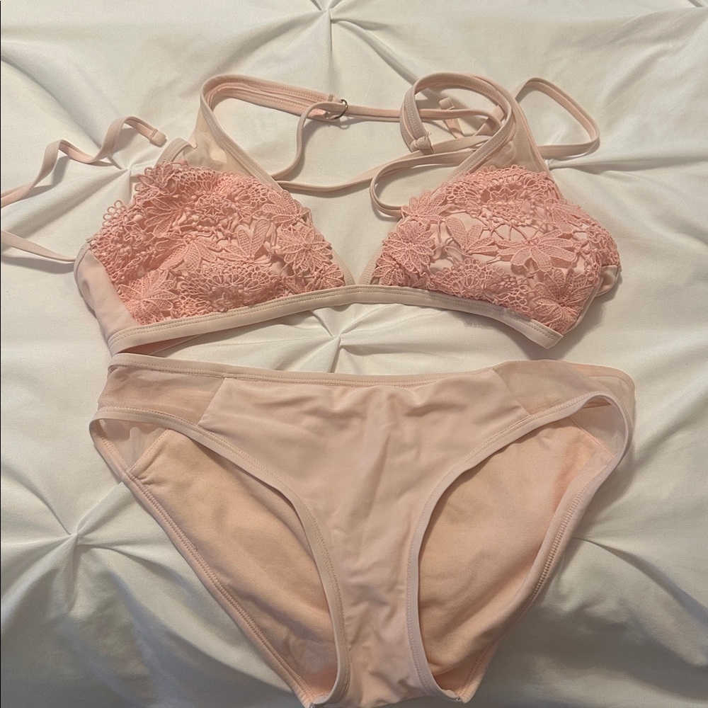 Xhilaration Light Pink strappy back Bikini Set/ full back bottoms